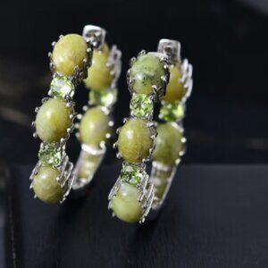 Connemara Marble and Peridot 15.10 ctw Whispers of Ireland Clover Leaf Earrings